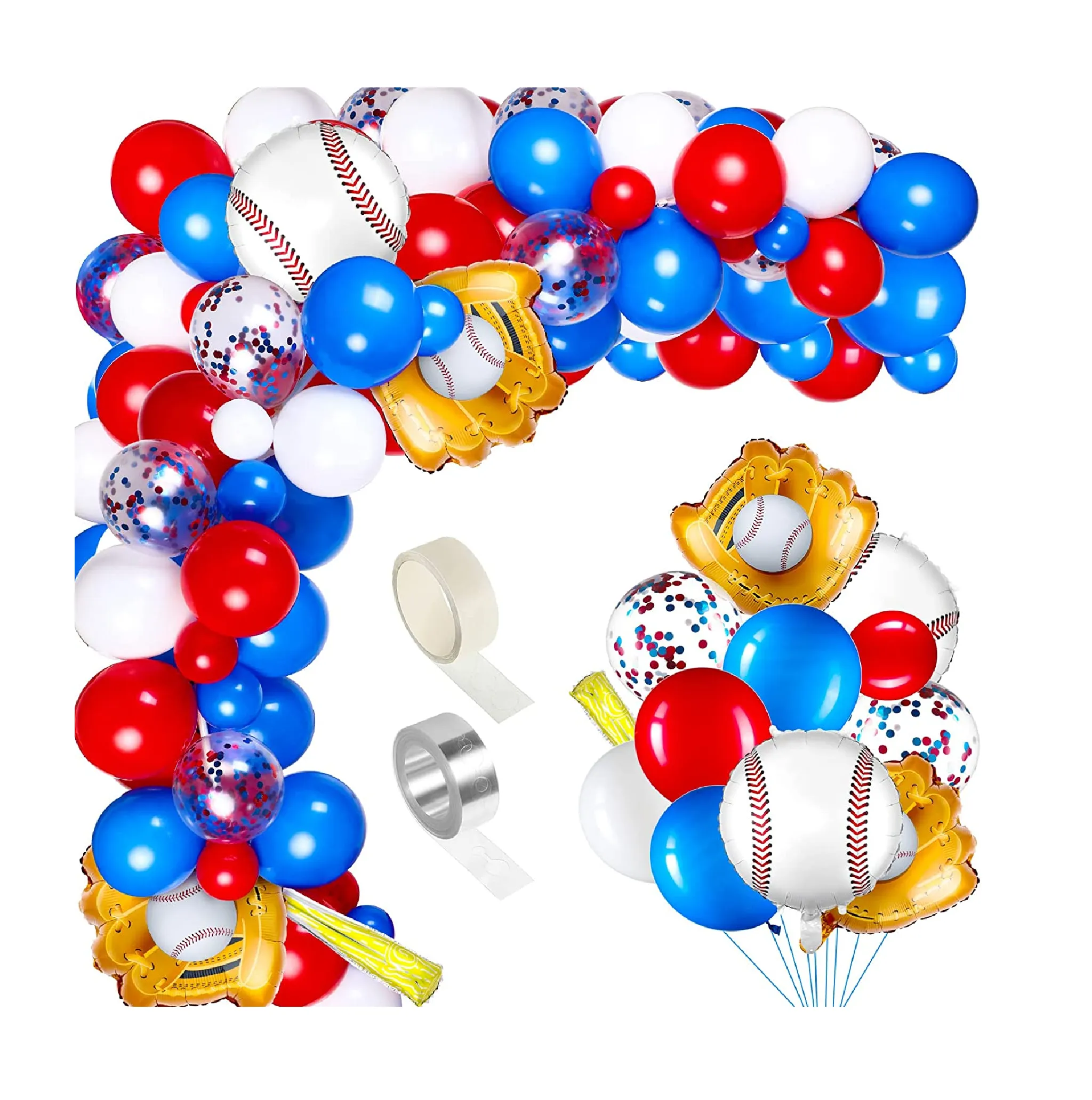 122 Pieces Baseball Balloons Arch Garland Kit 5 12 18 Inch Red Blue White Latex Balloons Confetti Balloons Baseball