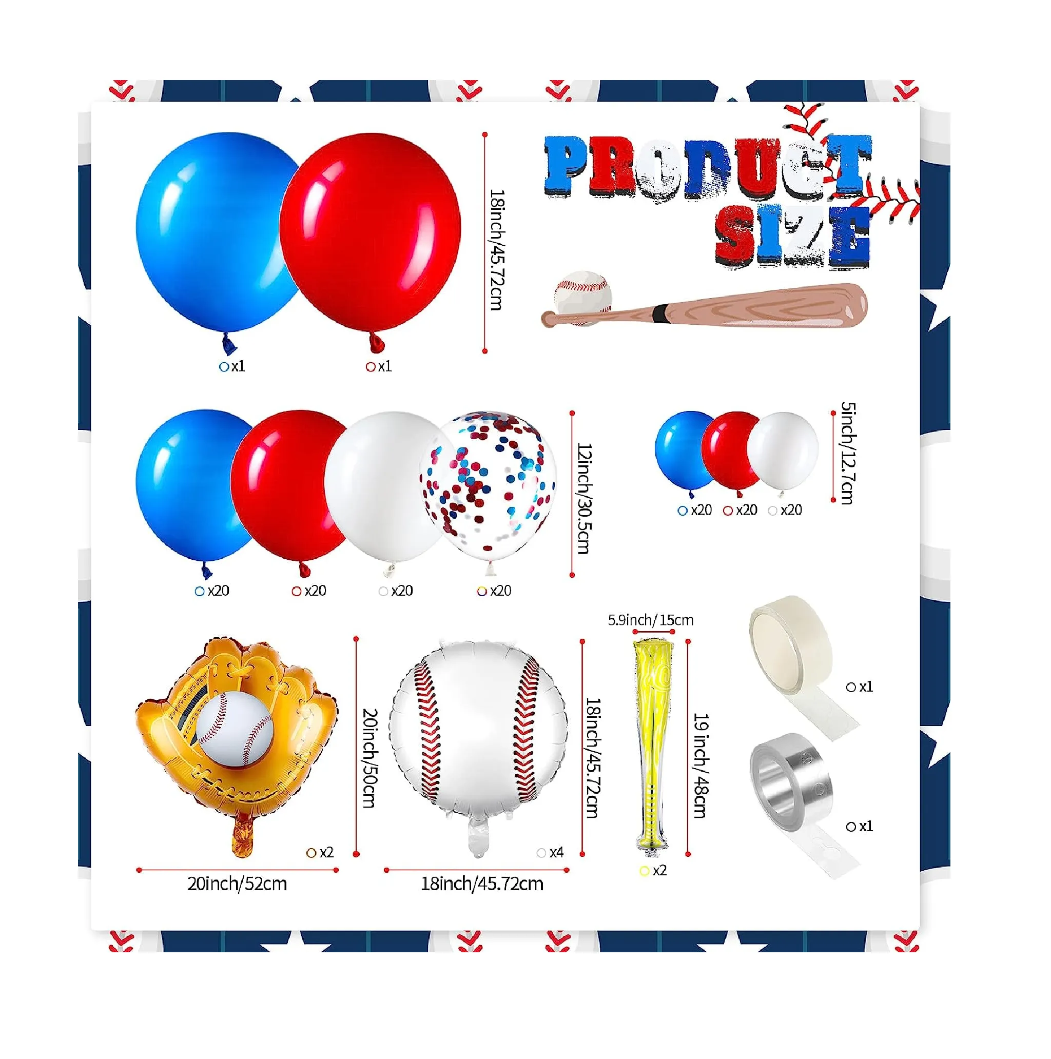 122 Pieces Baseball Balloons Arch Garland Kit 5 12 18 Inch Red Blue White Latex Balloons Confetti Balloons Baseball