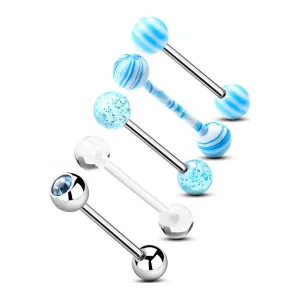 14G 5PCS Aurora Blue Barbell Tongue Rings