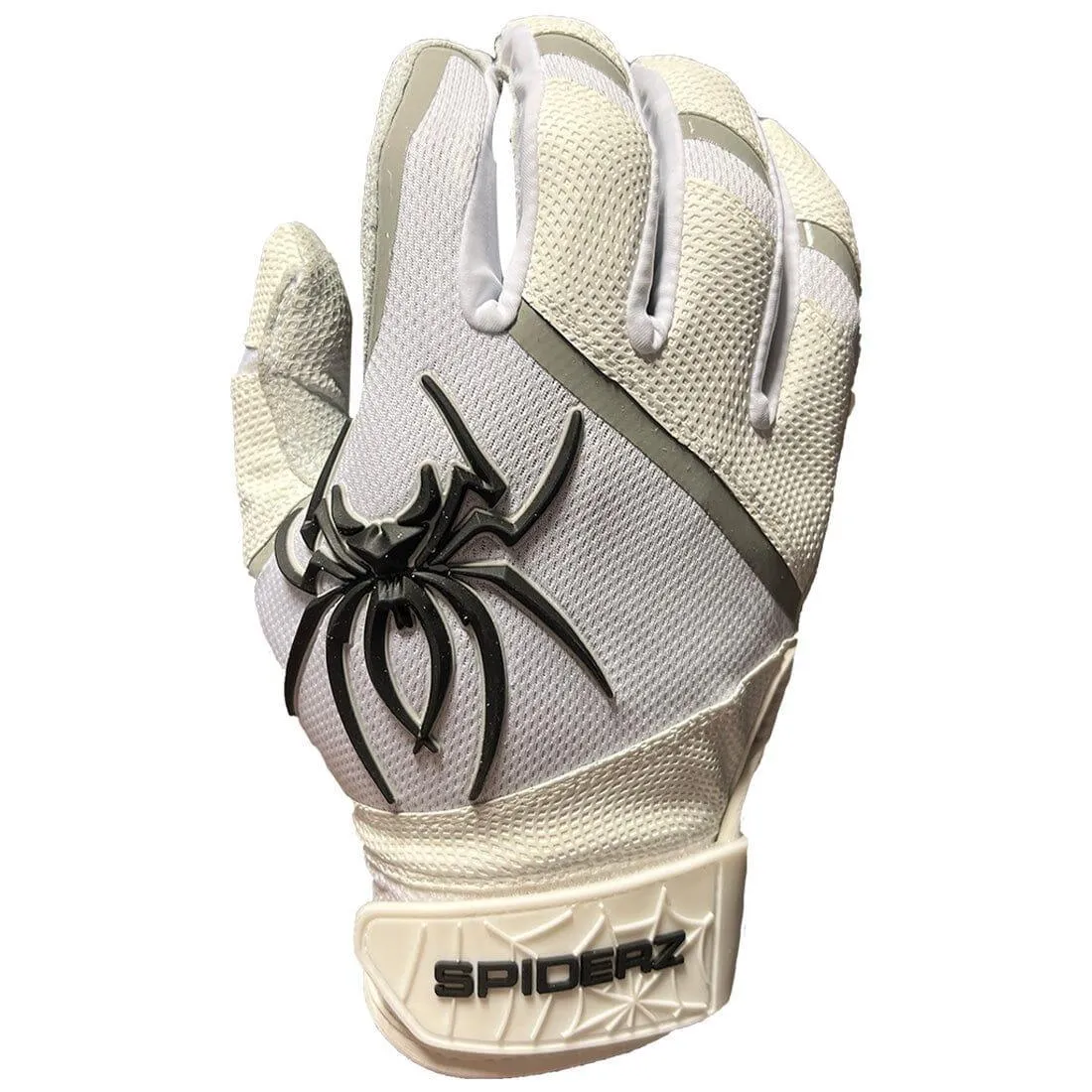 2023 Spiderz Pro Model Batting Gloves: White/Black/Silver