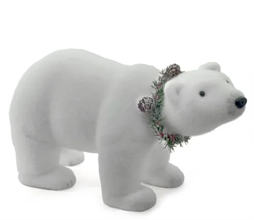 22" Polar Bear With Pine Wreath