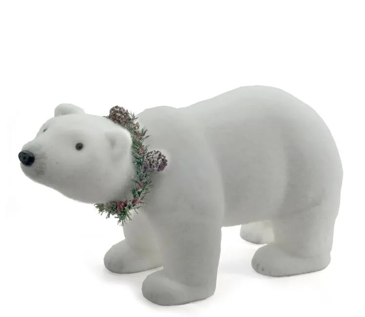 22" Polar Bear With Pine Wreath