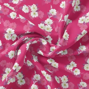 Attractive White Daffodil Flower Digital Printed Fabric - Cotton