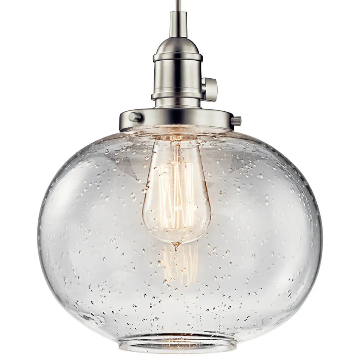 Avery 11" 1-Light Pendant Light with Clear Seeded Glass, Brushed Nickel Finish