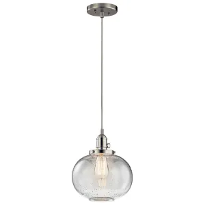 Avery 11" 1-Light Pendant Light with Clear Seeded Glass, Brushed Nickel Finish