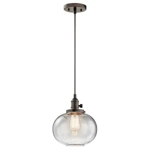 Avery 11" 1-Light Pendant Light with Clear Seeded Glass, Olde Bronze Finish