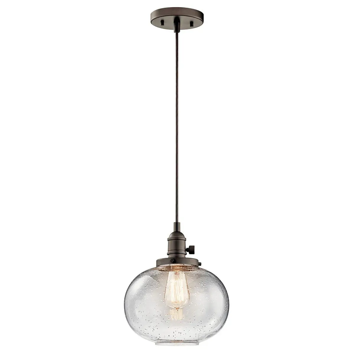 Avery 11" 1-Light Pendant Light with Clear Seeded Glass, Olde Bronze Finish