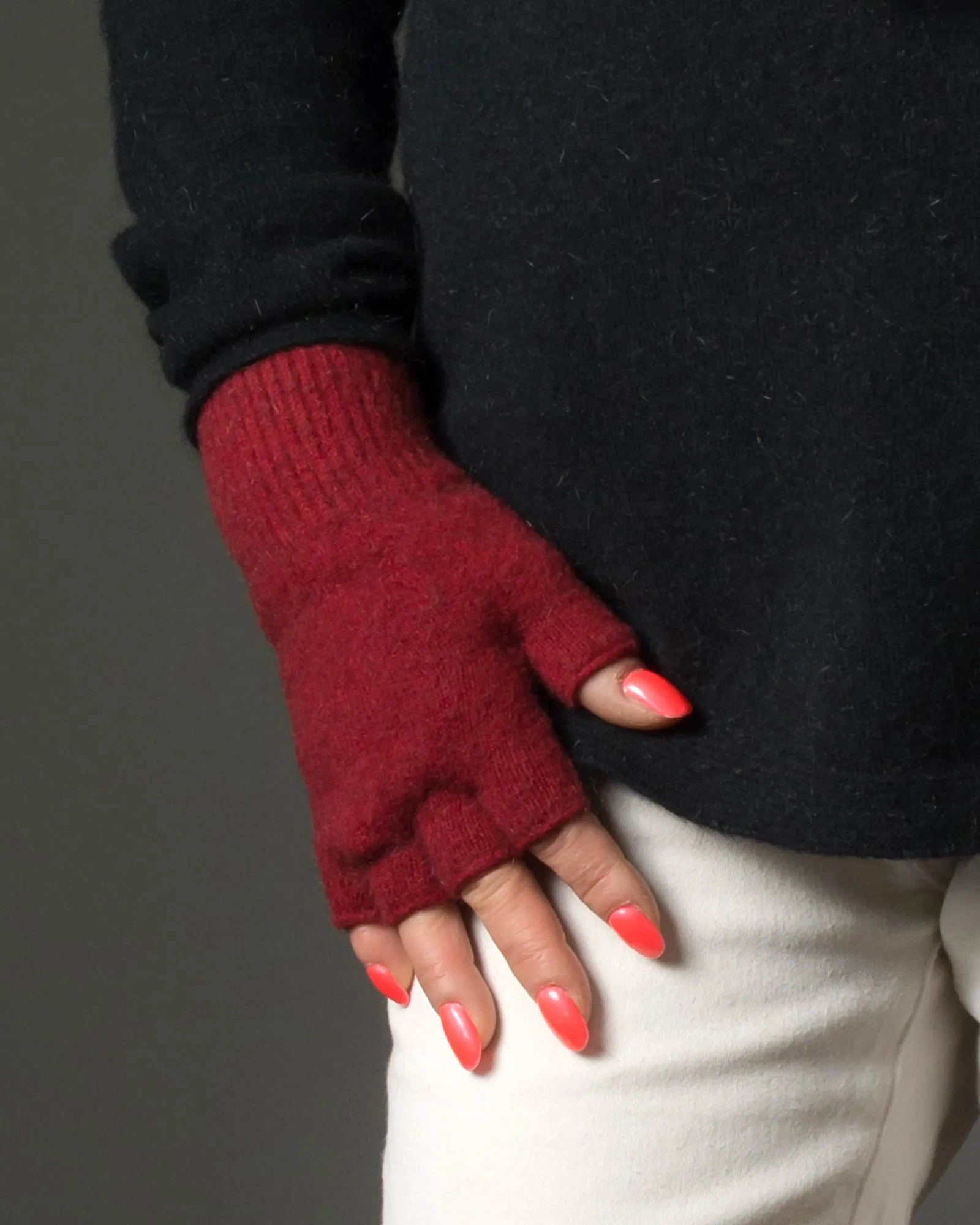 Berry Red #2 Fingerless Gloves Possum Merino Wool - NX103