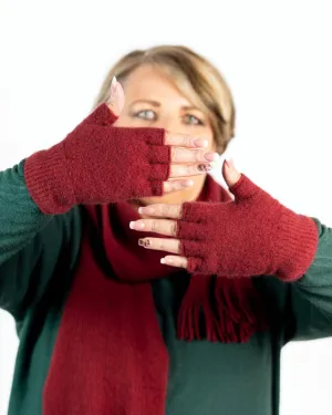 Berry Red #2 Fingerless Gloves Possum Merino Wool - NX103