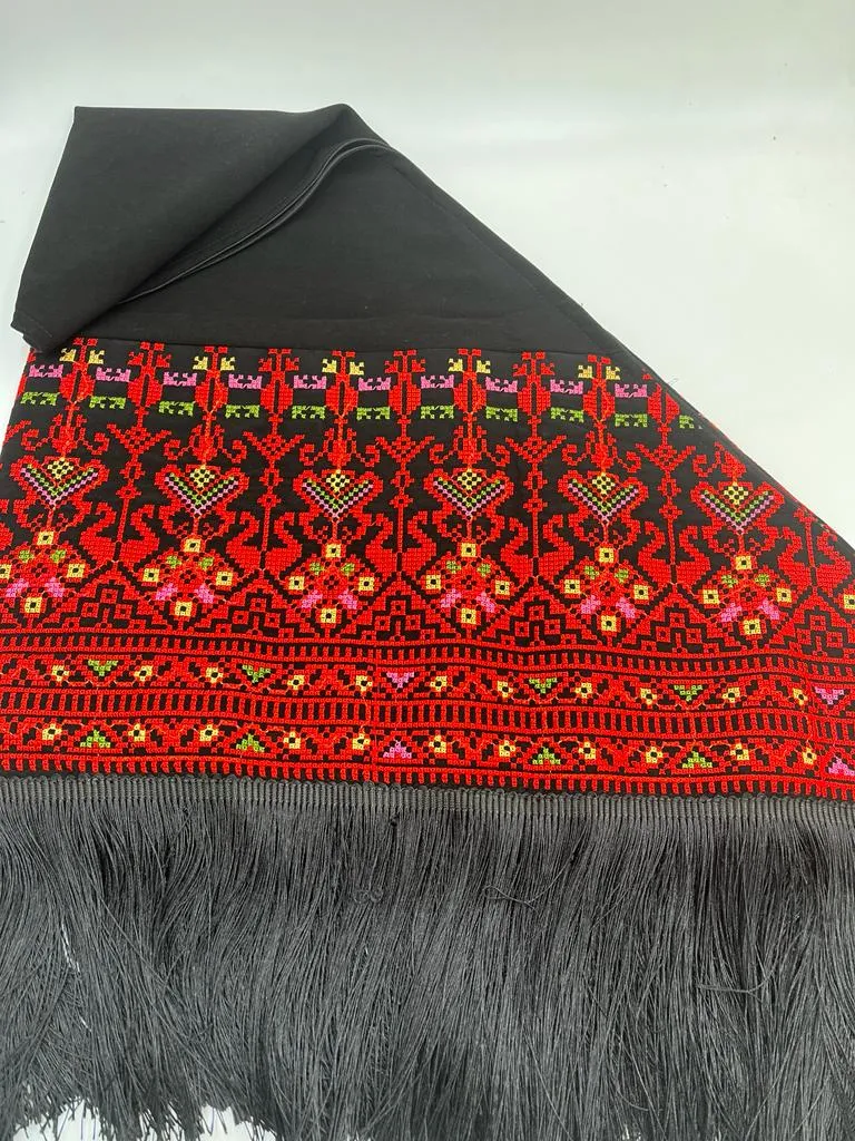 Black And Red Embroidered Shawl with Stylish Machine Embroidery