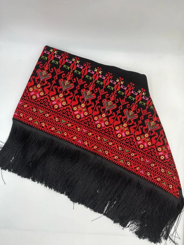 Black And Red Embroidered Shawl with Stylish Machine Embroidery