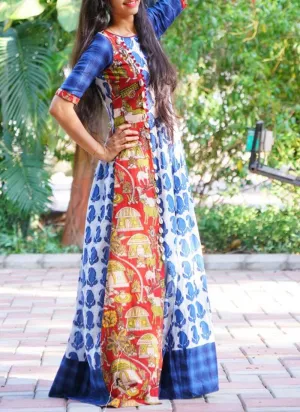 Blue Color Kalamkari Pure Rayon Kurti