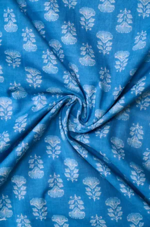 Blue Contemporary Butti Printed Summer Pure Cotton Fabric