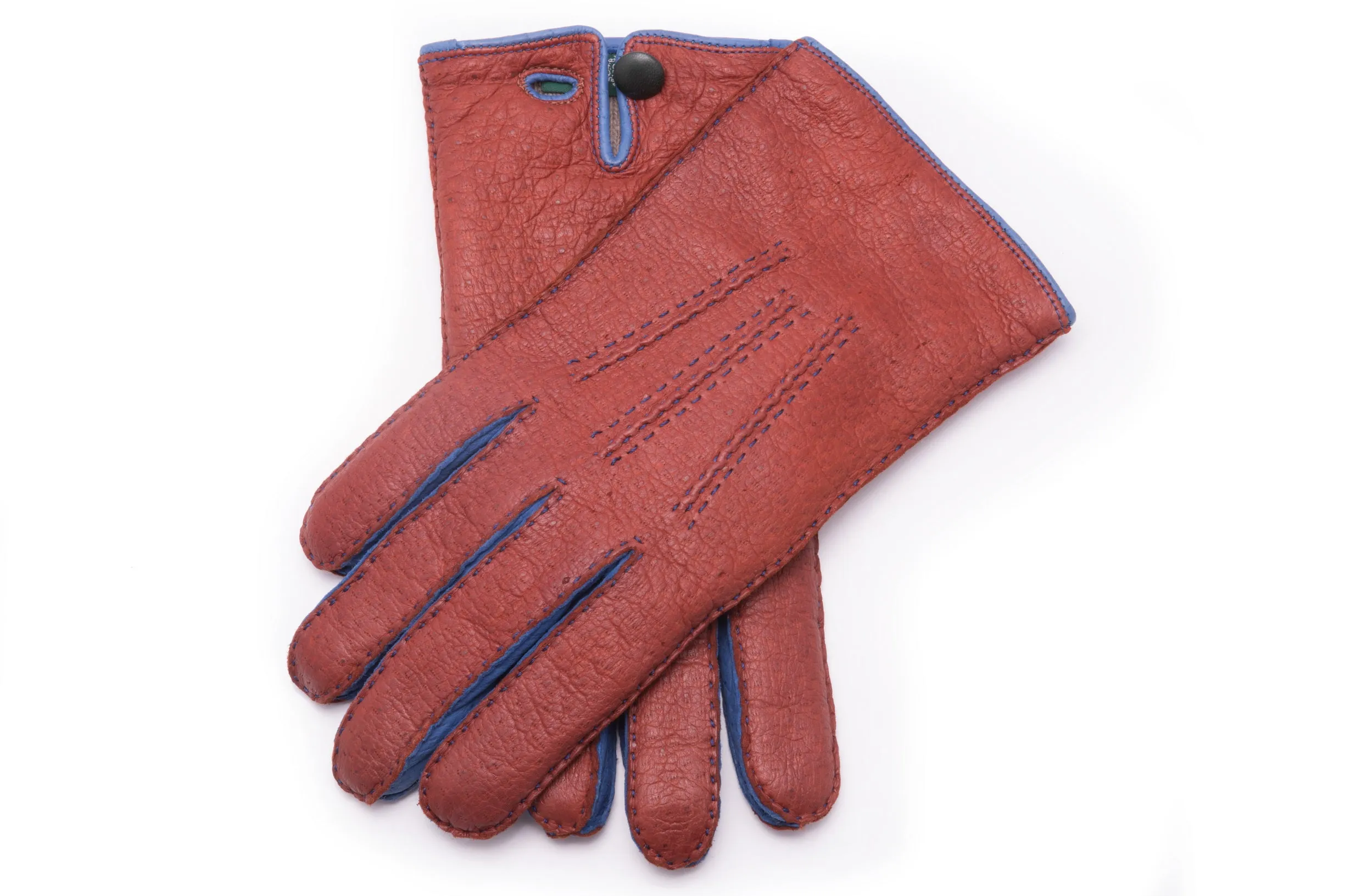 Brown & Blue Cashmere Lined Peccary Gloves