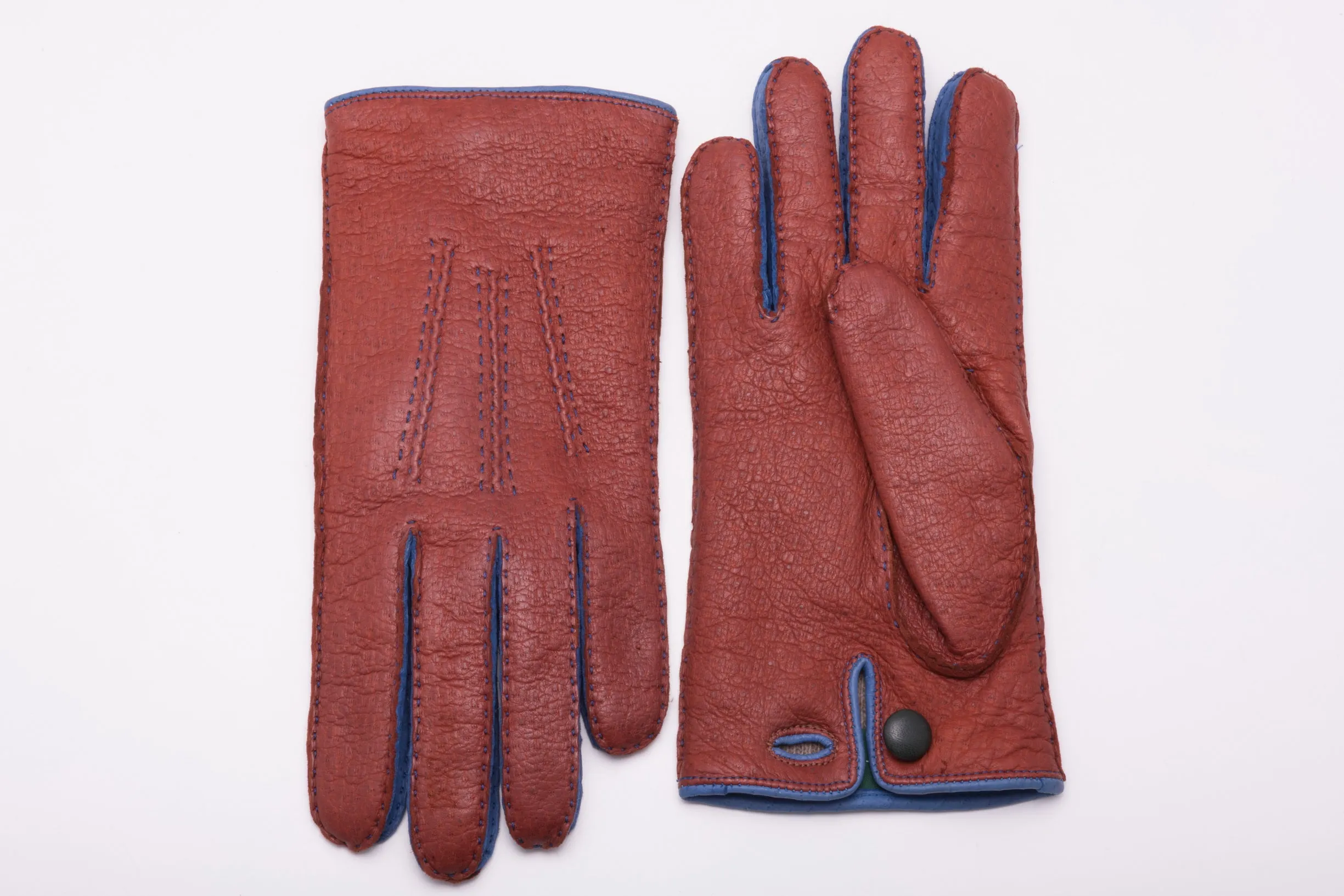 Brown & Blue Cashmere Lined Peccary Gloves