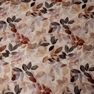 Brown and Beige Leaf Print Pure Silk Satin Fabric, 140 cm Width, Made in Italy -D21157