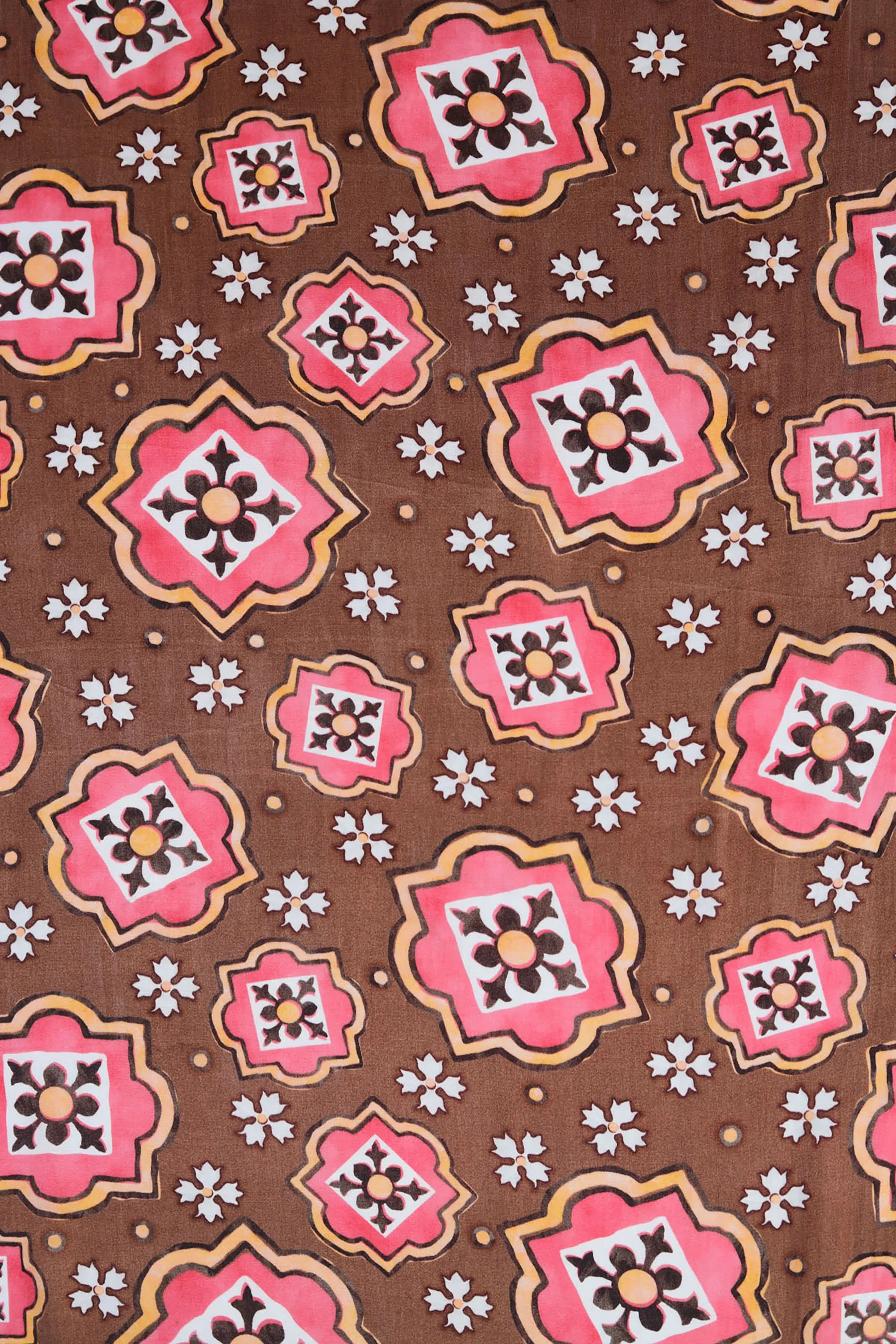 Brown Traditional Printed Gaji Silk Fabric