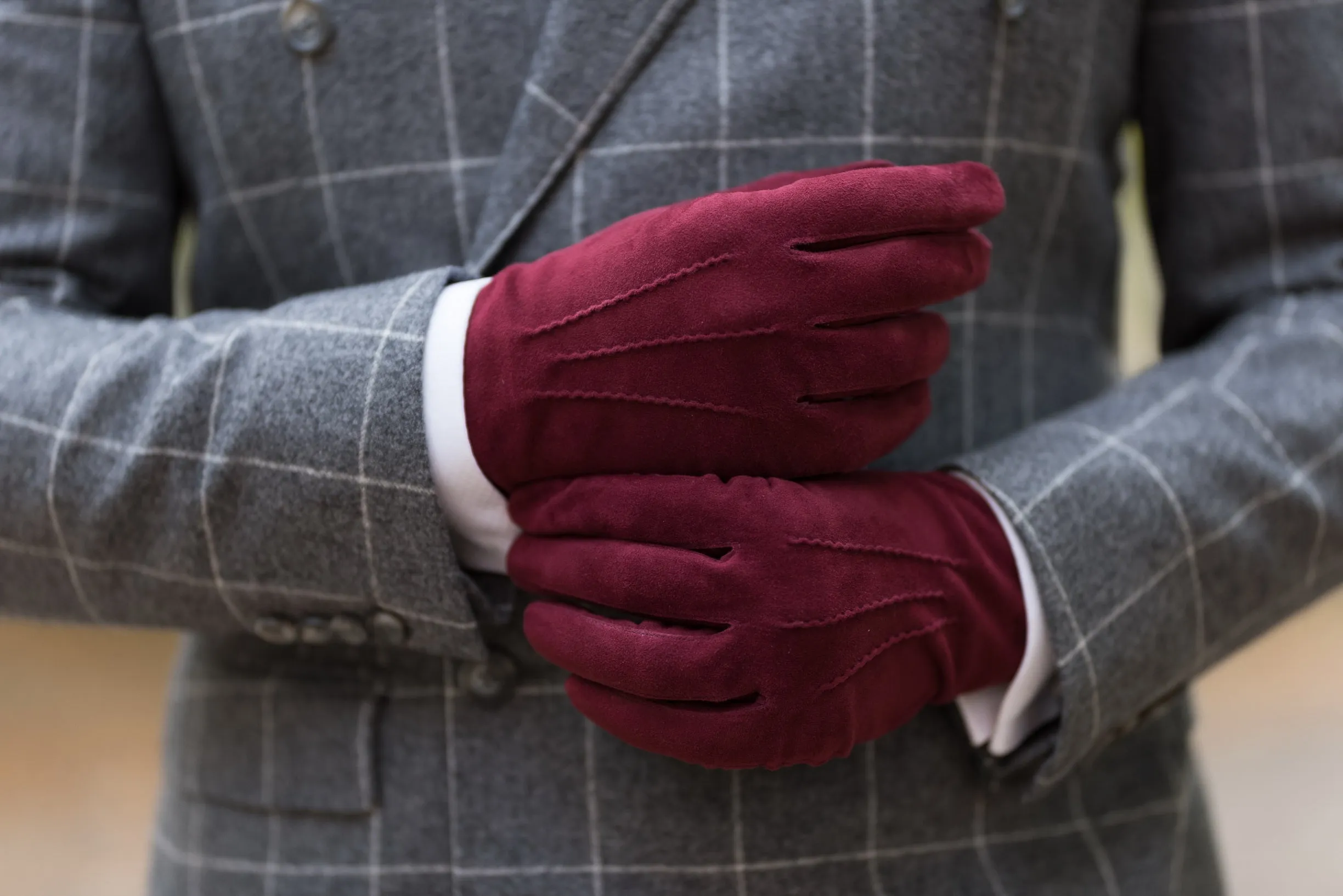 Burgundy Suede Unlined Leather Gloves