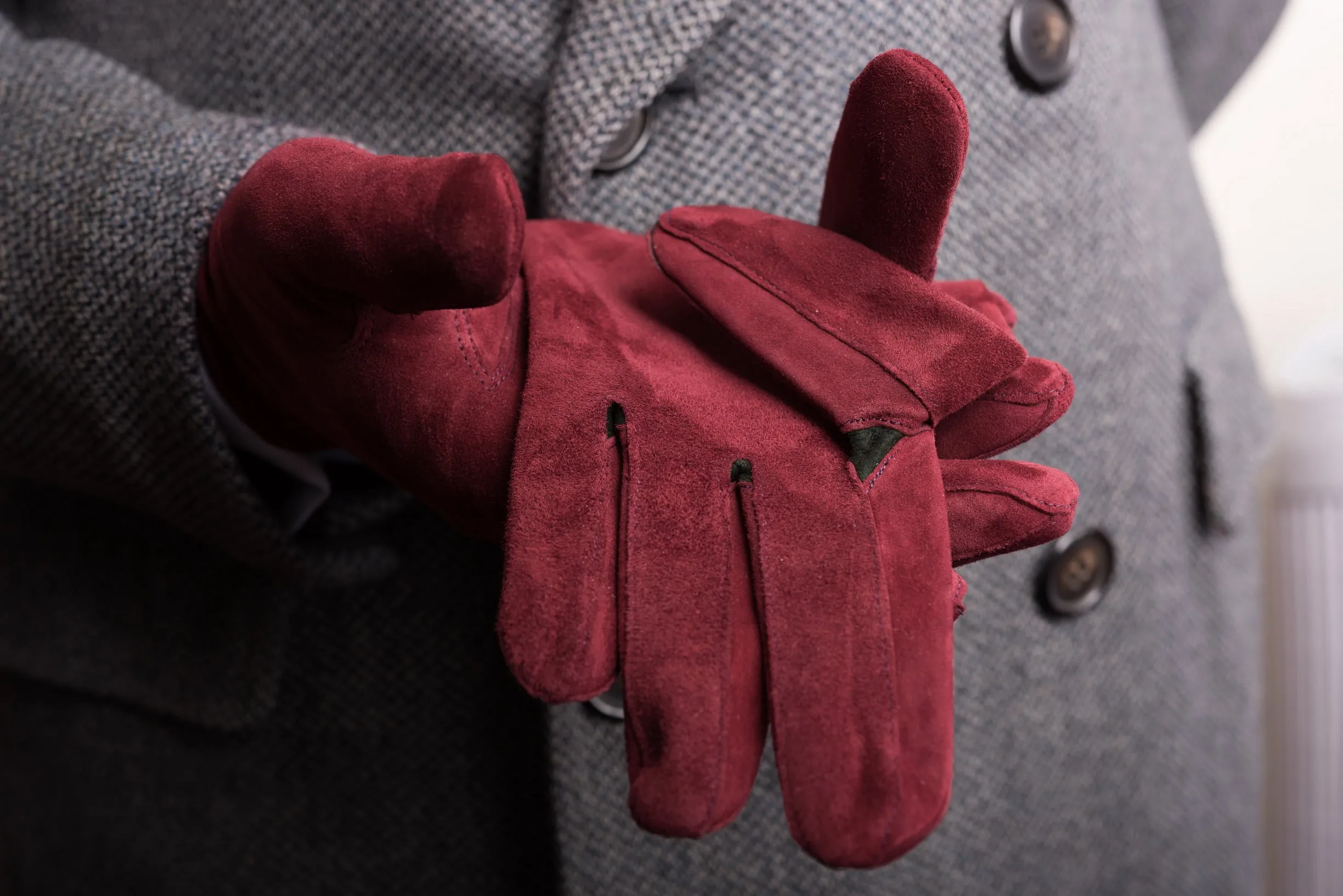 Burgundy Suede Unlined Leather Gloves