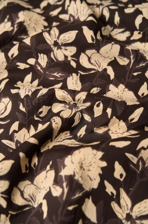 Charcoal Floral Pattern Printed Summer Pure Cotton Fabric