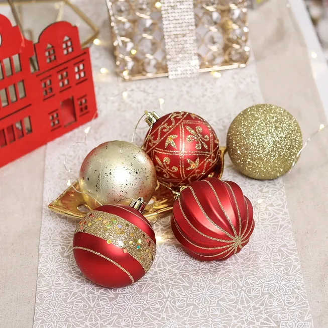 Charming Set of 70 Red and Gold Color Ornament Baubles