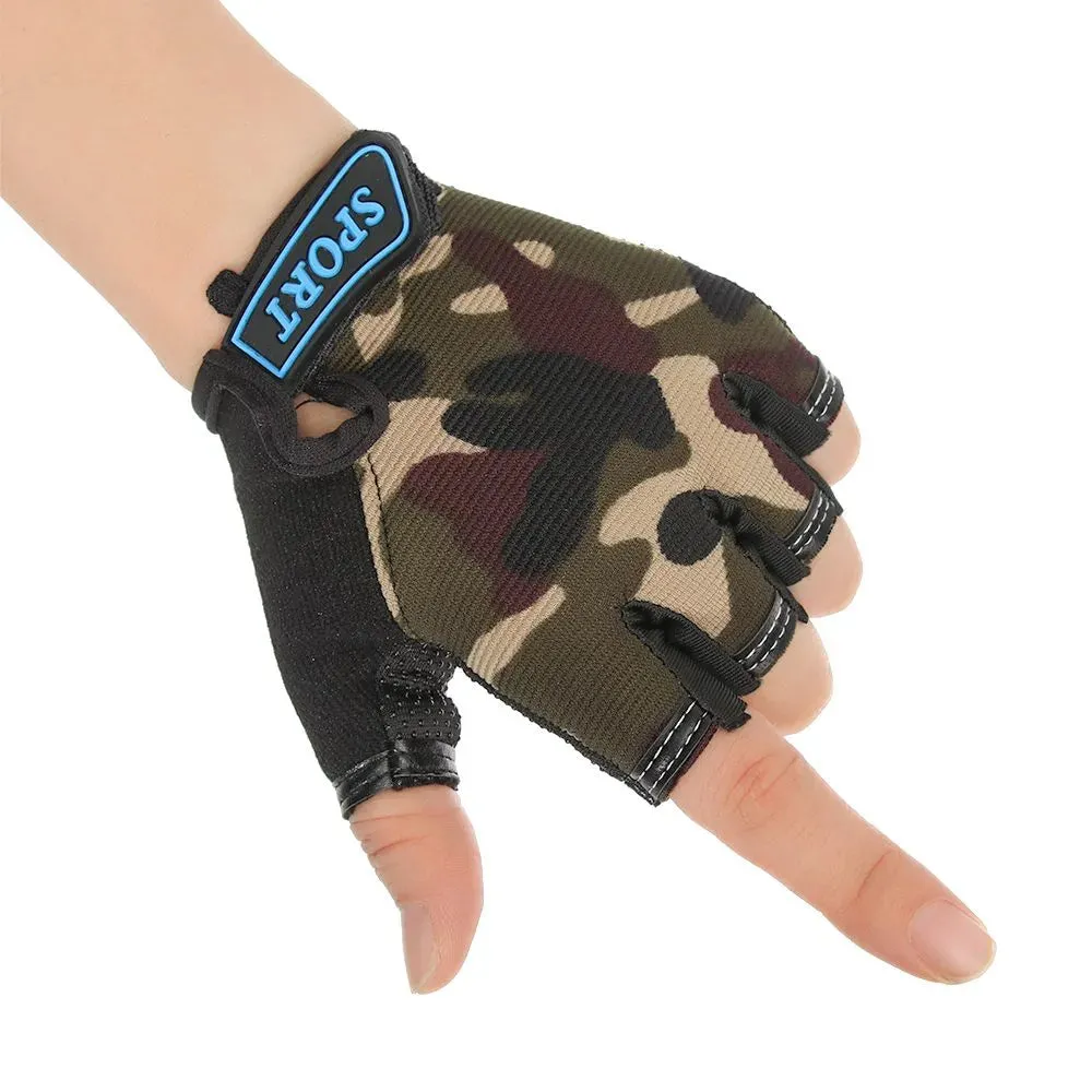 Children Cycling Gloves Half Finger Bicycle Gloves High Elastic Non-slip Bike Gloves Camouflage Bike Gloves Riding Mittens