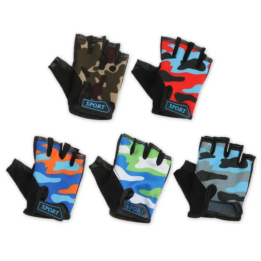 Children Cycling Gloves Half Finger Bicycle Gloves High Elastic Non-slip Bike Gloves Camouflage Bike Gloves Riding Mittens