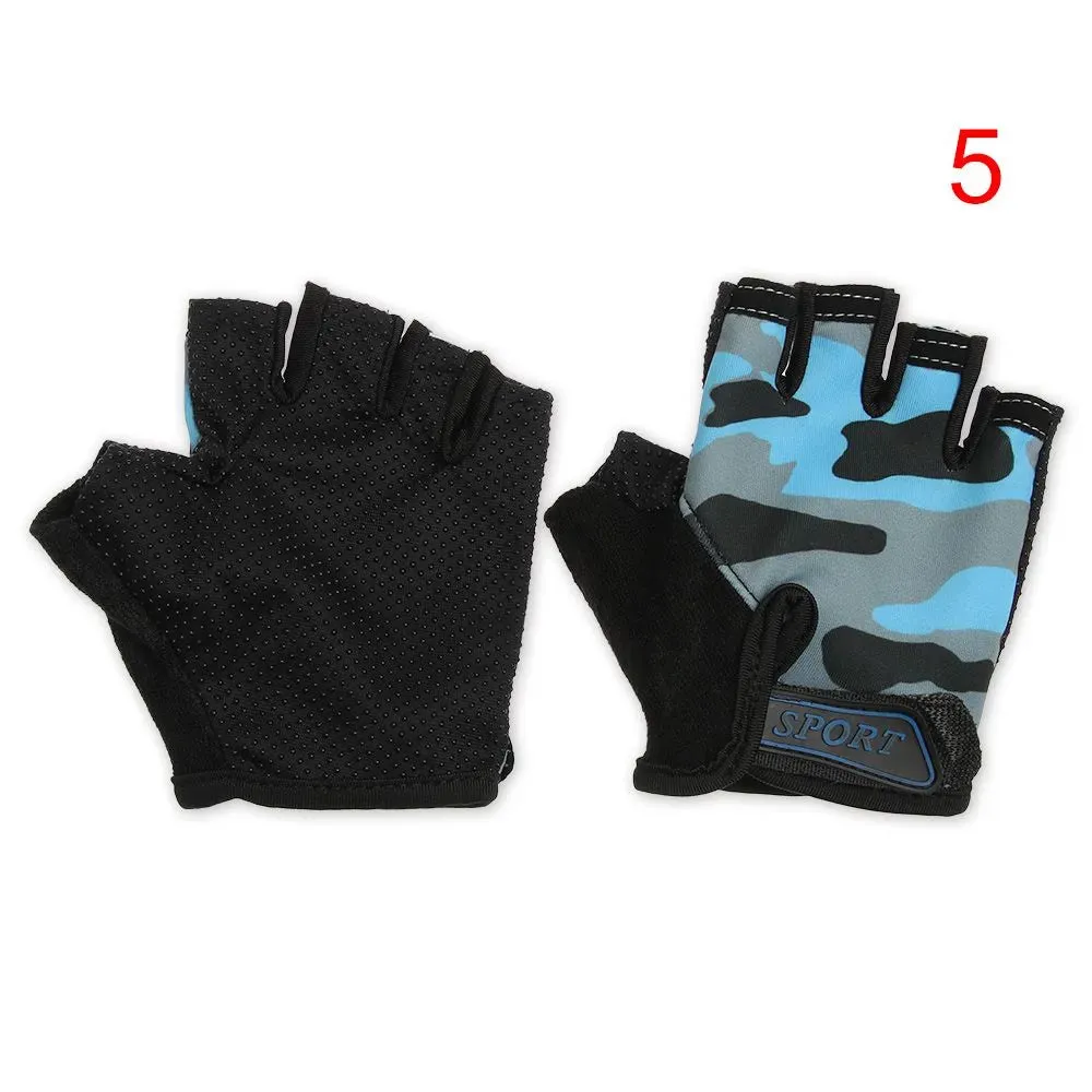 Children Cycling Gloves Half Finger Bicycle Gloves High Elastic Non-slip Bike Gloves Camouflage Bike Gloves Riding Mittens