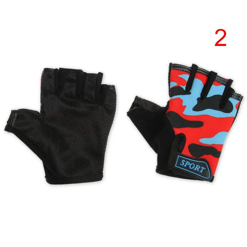 Children Cycling Gloves Half Finger Bicycle Gloves High Elastic Non-slip Bike Gloves Camouflage Bike Gloves Riding Mittens