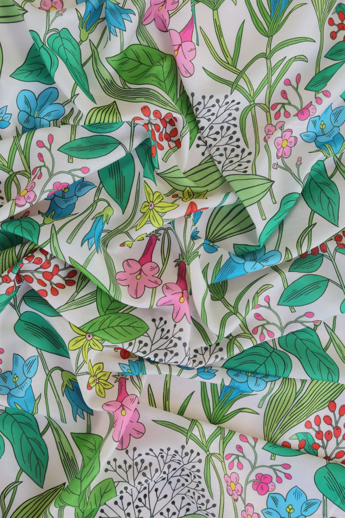 Colorful Botanical Pattern Printed Muslin Fabric