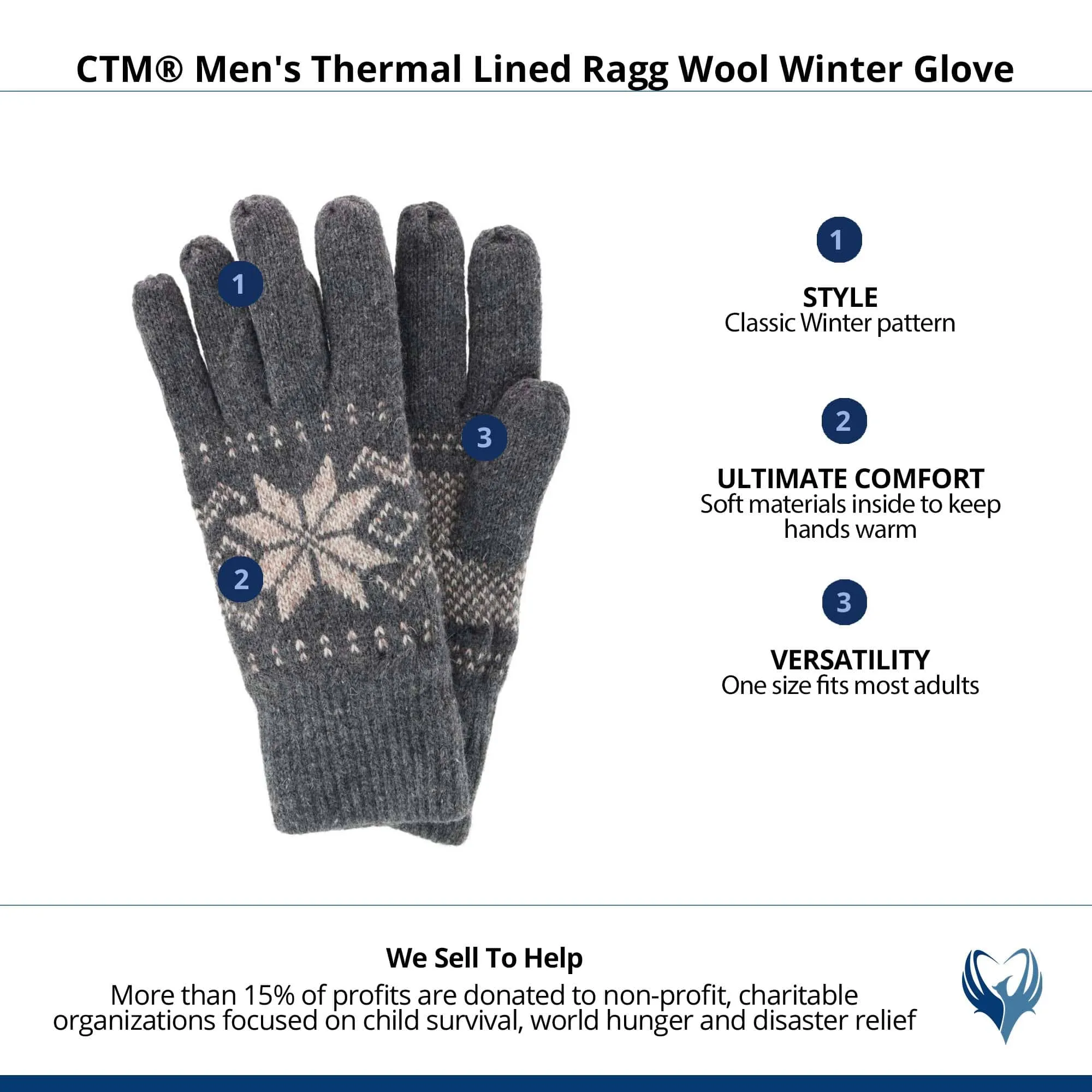 CTM® Men's Thermal Lined Ragg Wool Winter Glove