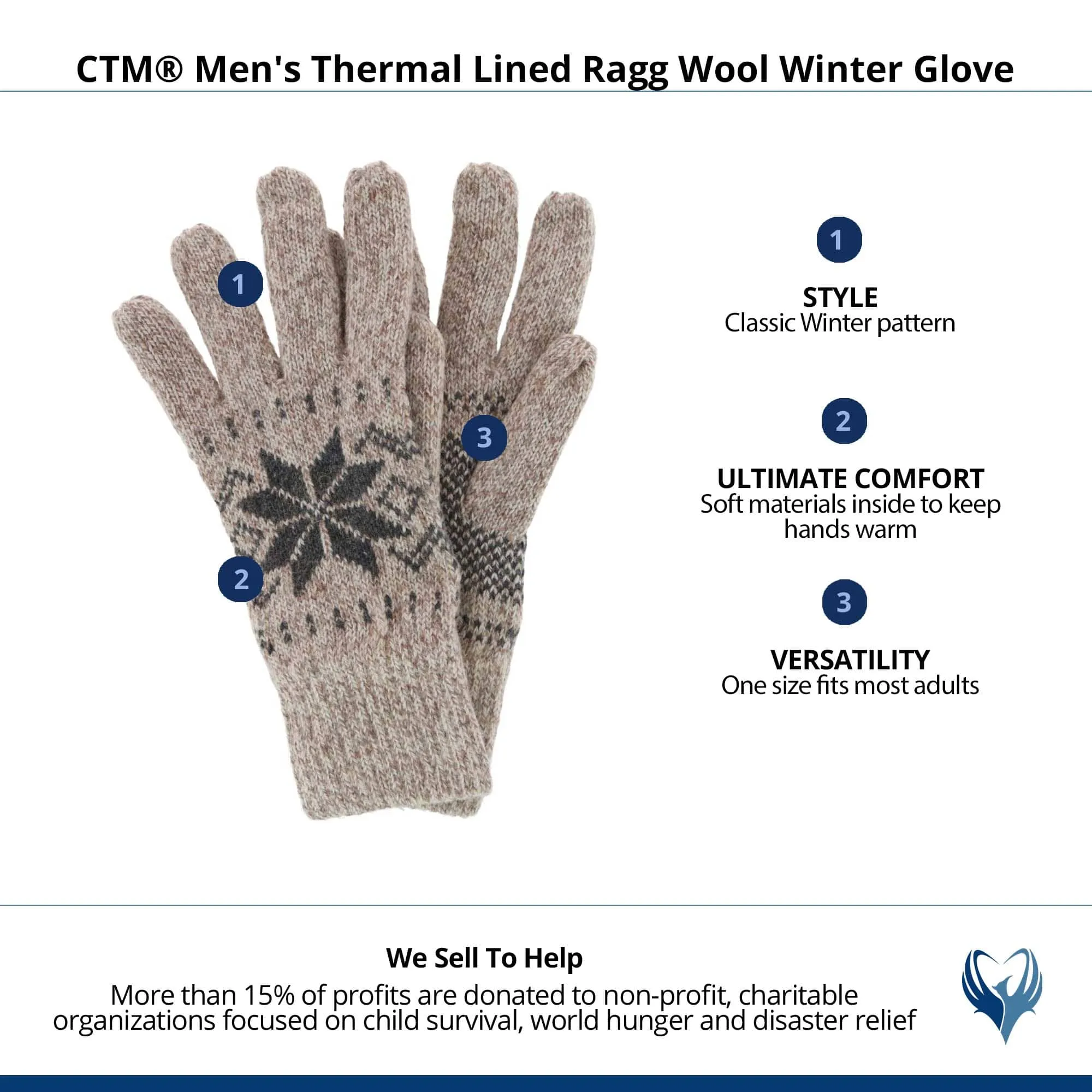 CTM® Men's Thermal Lined Ragg Wool Winter Glove