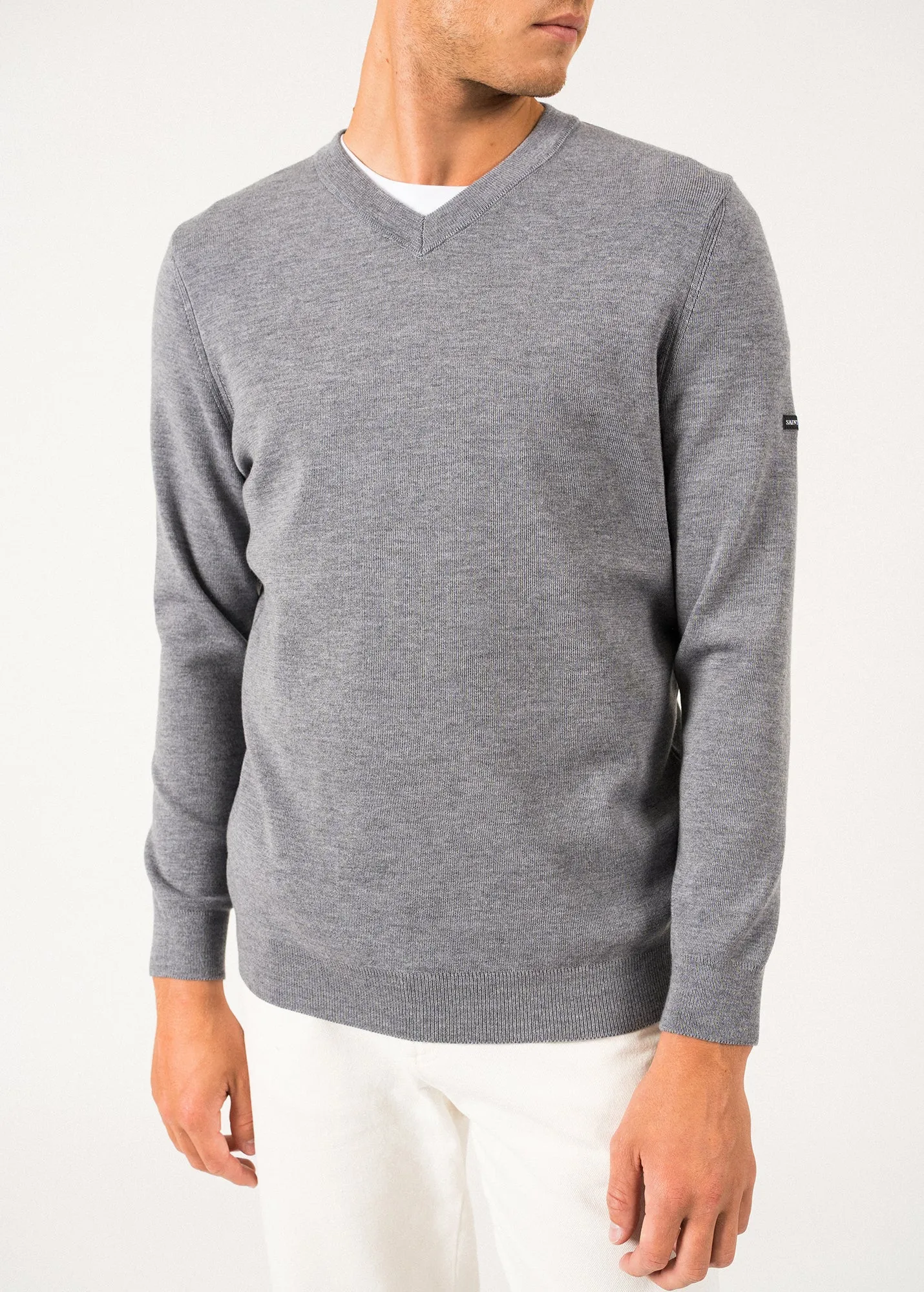 Cuirassé V neck jumper - in soft wool (GRIS)