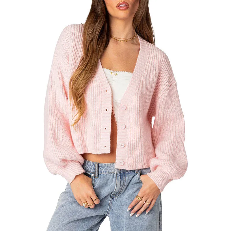 Custom V-neck Button-up Knit Cardigan - OEM/ODM Women's Sweater Manufacturer