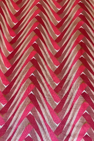 Deep Onion Pink Abstract Herringbone Pattern Printed Natural Muslin Silk Fabric