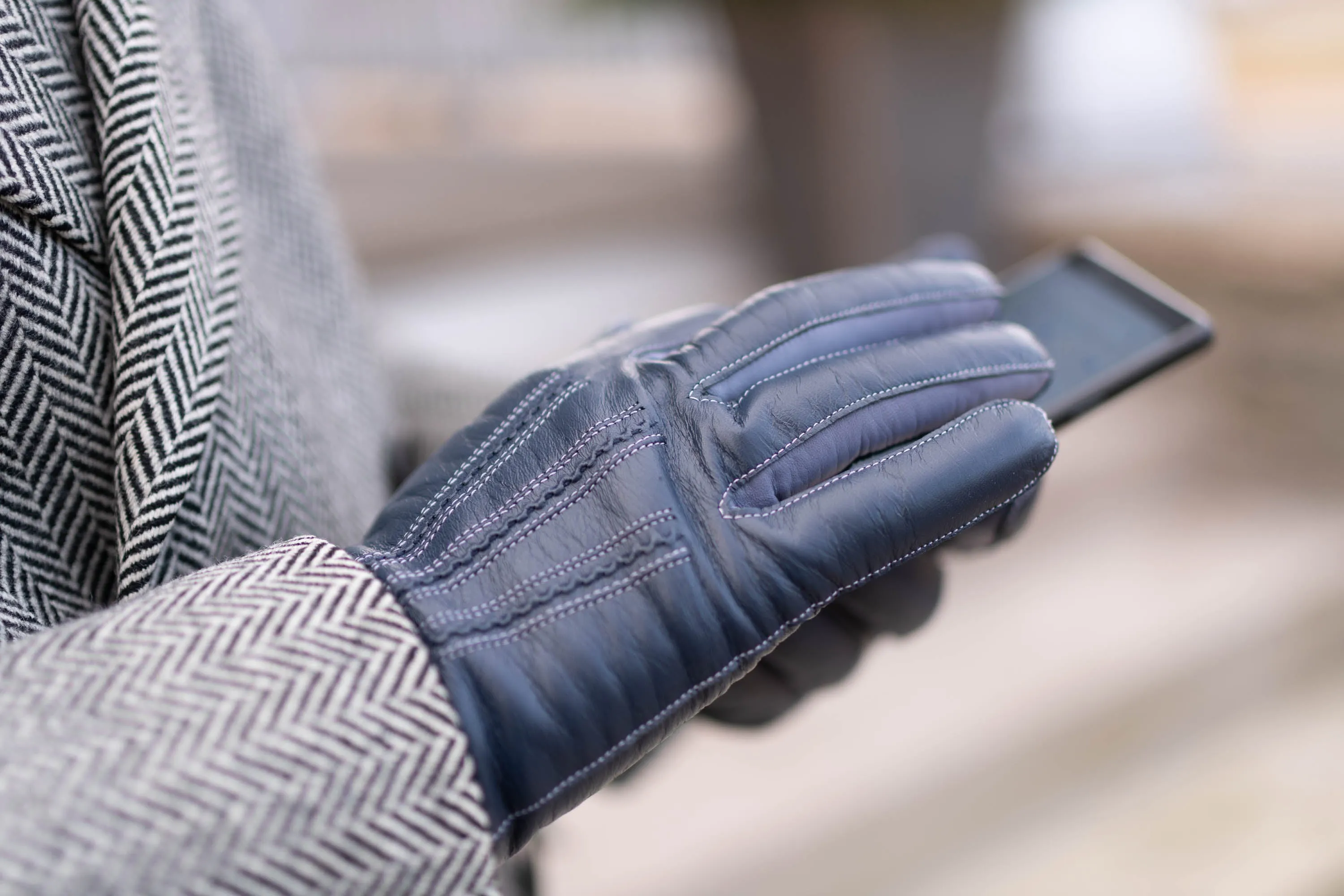 Denim Blue Touchscreen Lamb Nappa Gloves