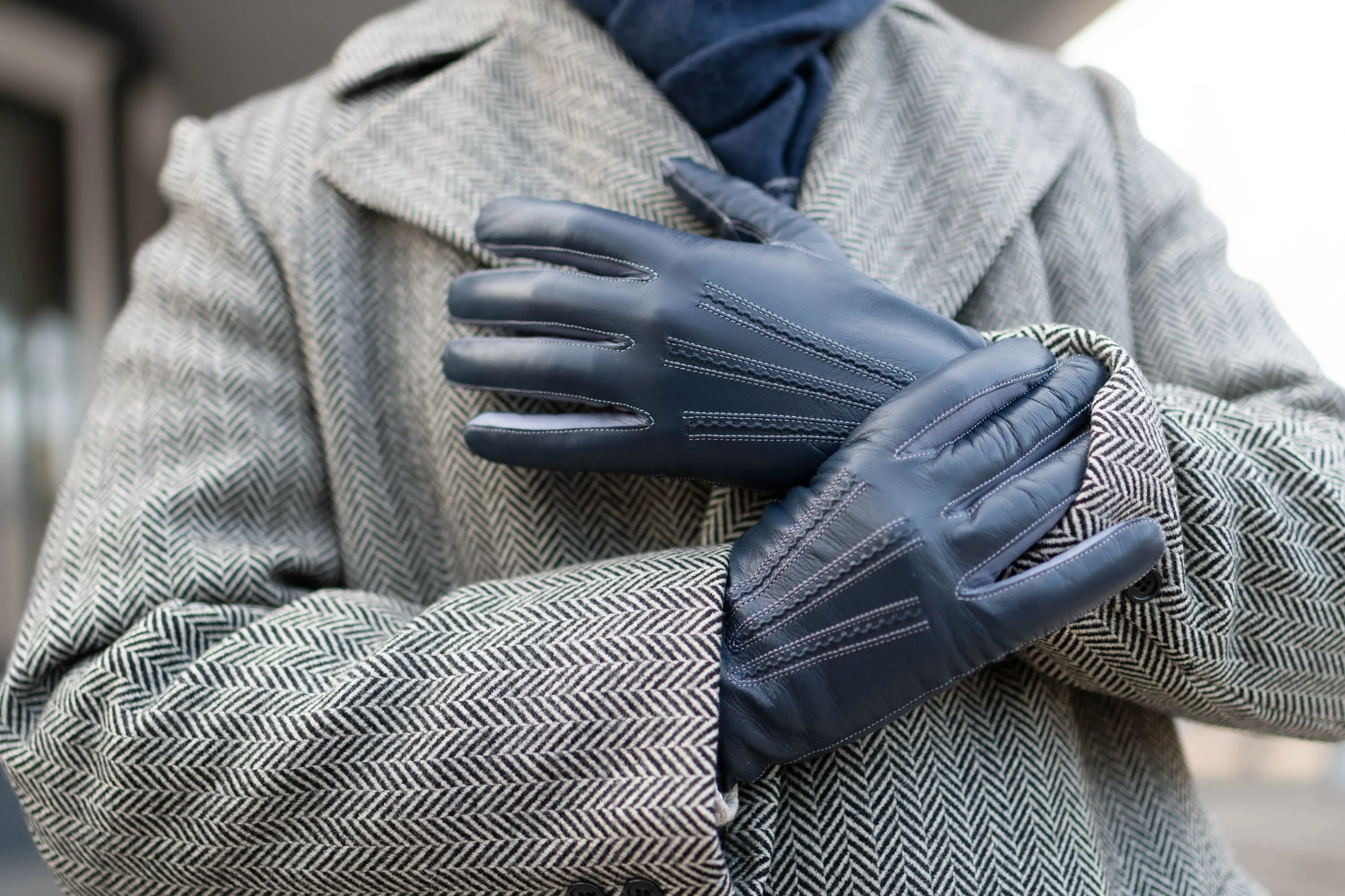 Denim Blue Touchscreen Lamb Nappa Gloves