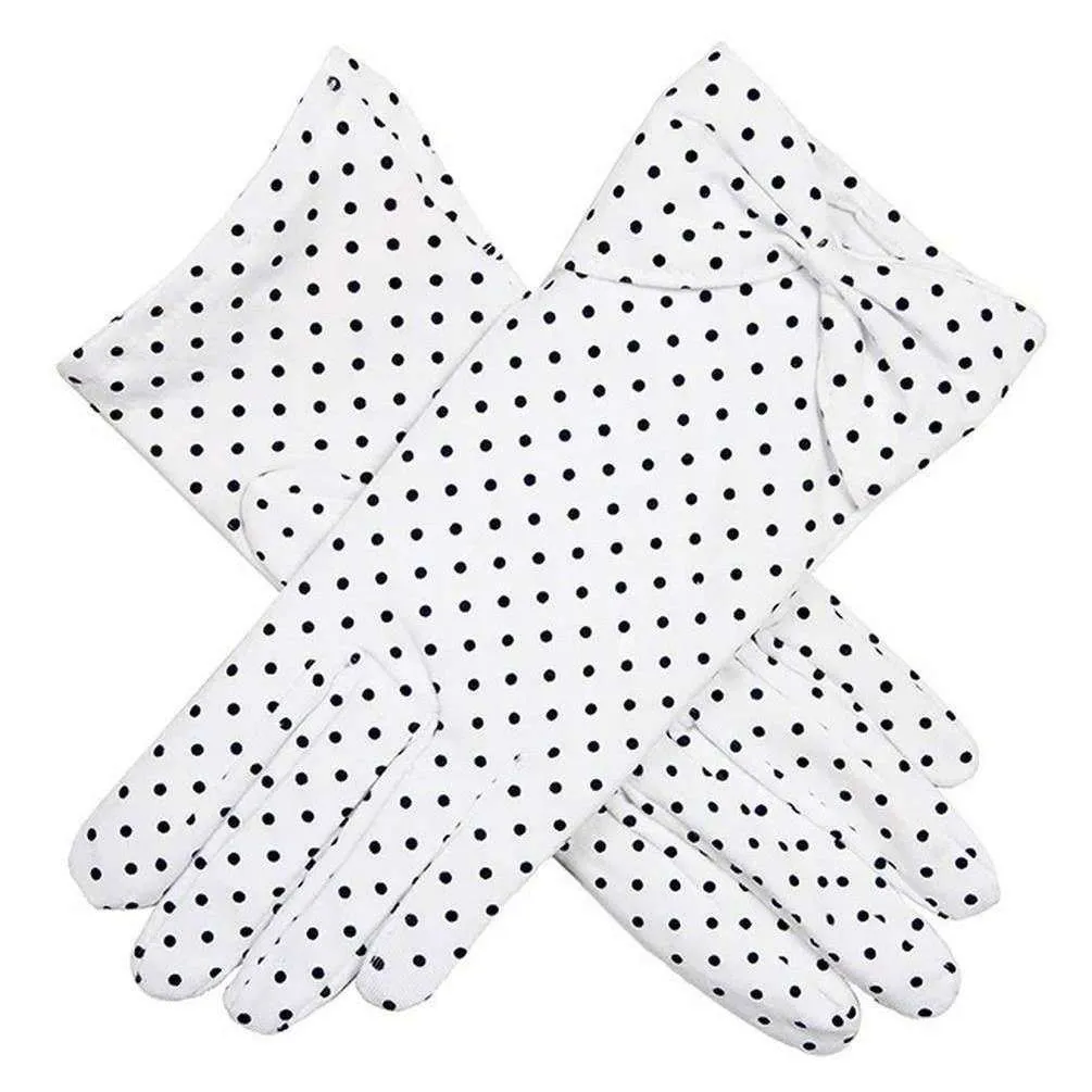 Dents Eugenie Spotted Cuff Bow Cotton Gloves - White/Navy