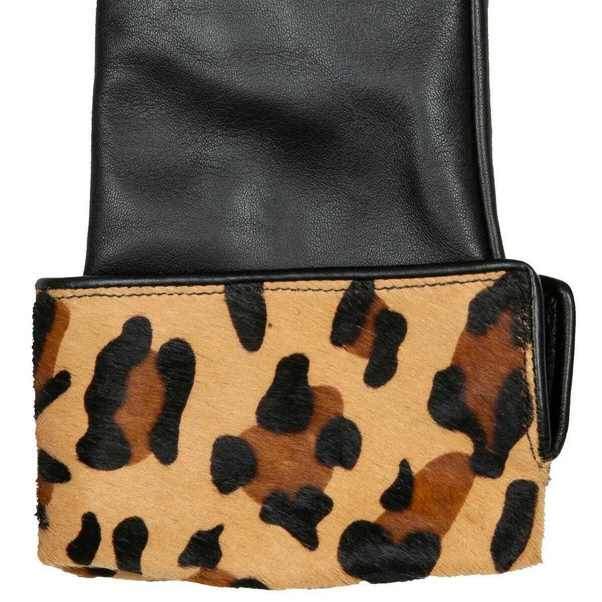 Dents Maya Ponyskin Leopard Print Cuff Leather Gloves - Black