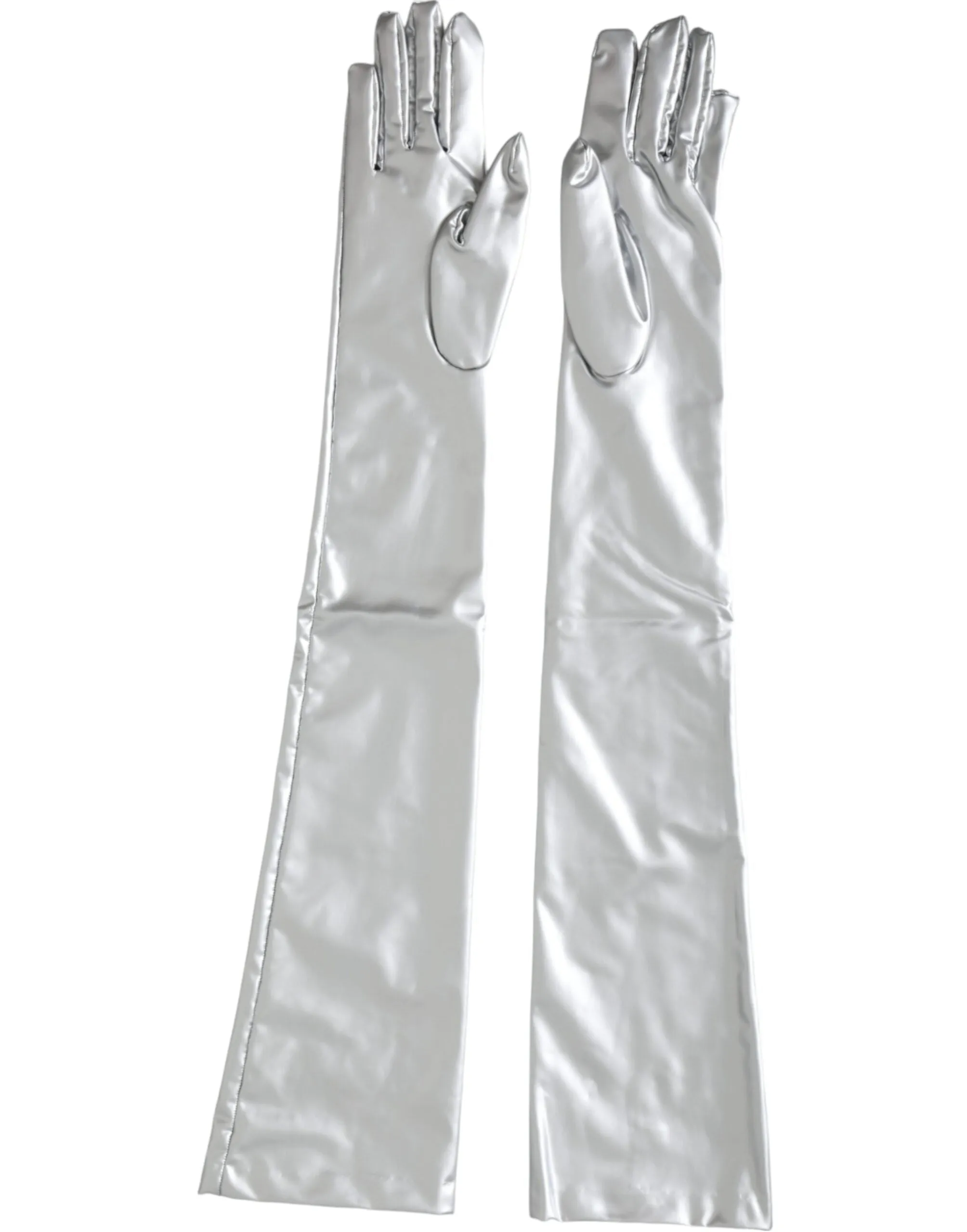 Dolce & Gabbana Silver Spandex Logo Elbow Length Gloves
