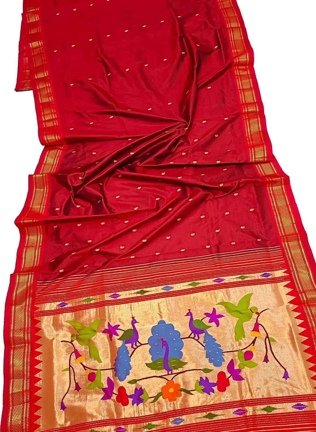 Exquisite Red Handloom Paithani: Pure Silk Saree for Timeless Elegance