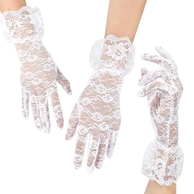 Fancydresswale  Lace Gloves Women Elegant Gloves Bridal Lace Gloves Floral Pattern Lace Gloves for Wedding Dress Evening Dress