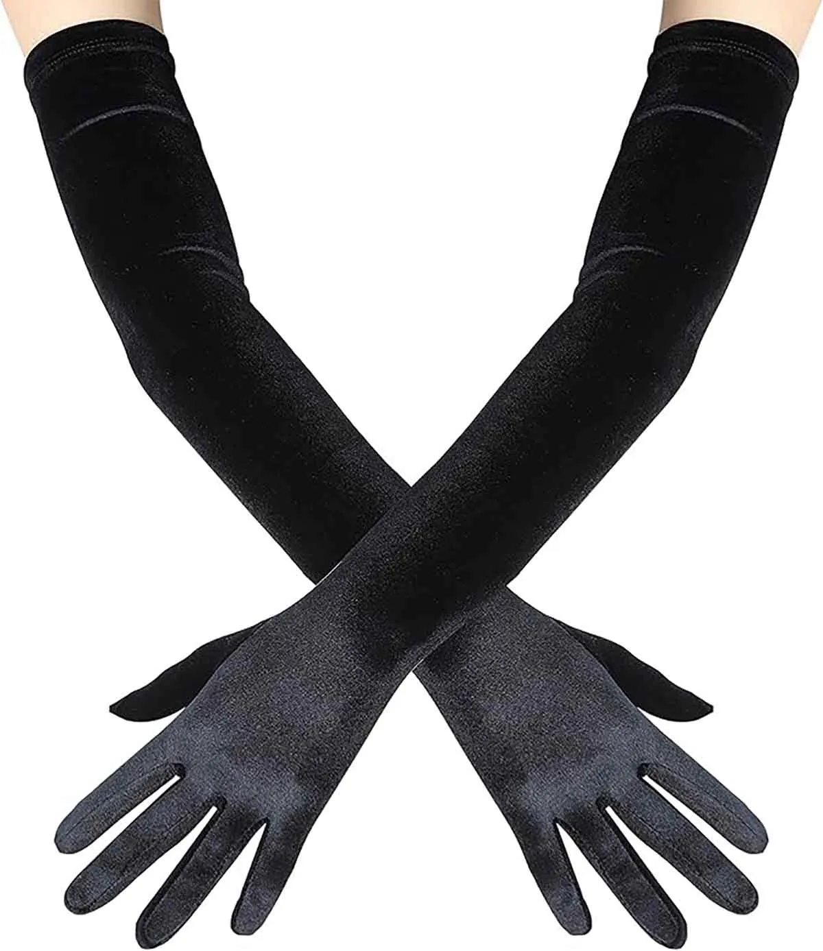 Fancydresswale Long Velvet Elbow-Length Gloves for Women – Opera-Style Satin Gloves, Black Bridal Gloves for Weddings, Flapper Party & Evening Wear Accessories