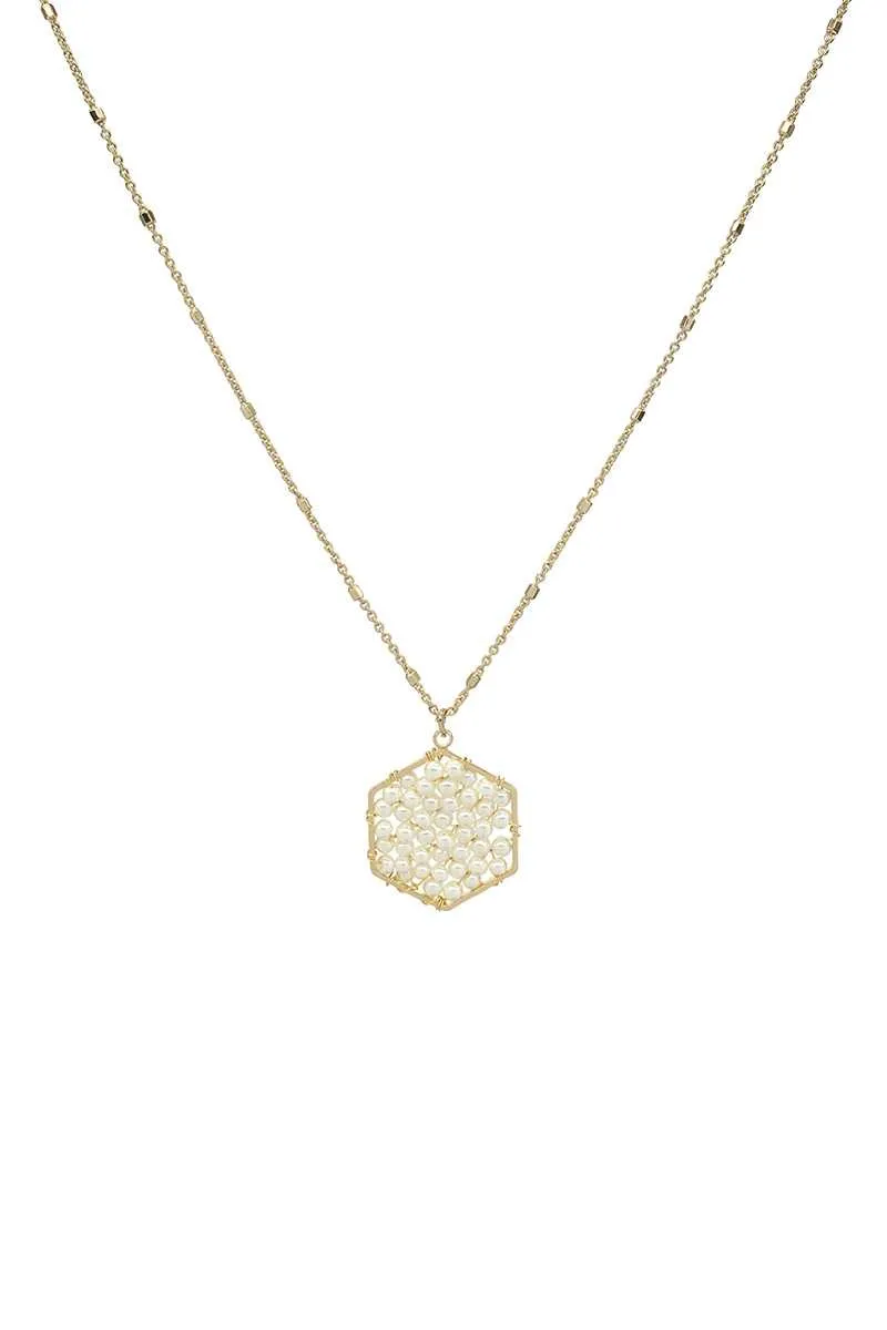 Fashion Pearl Wraps Hexagon Pendant Necklace