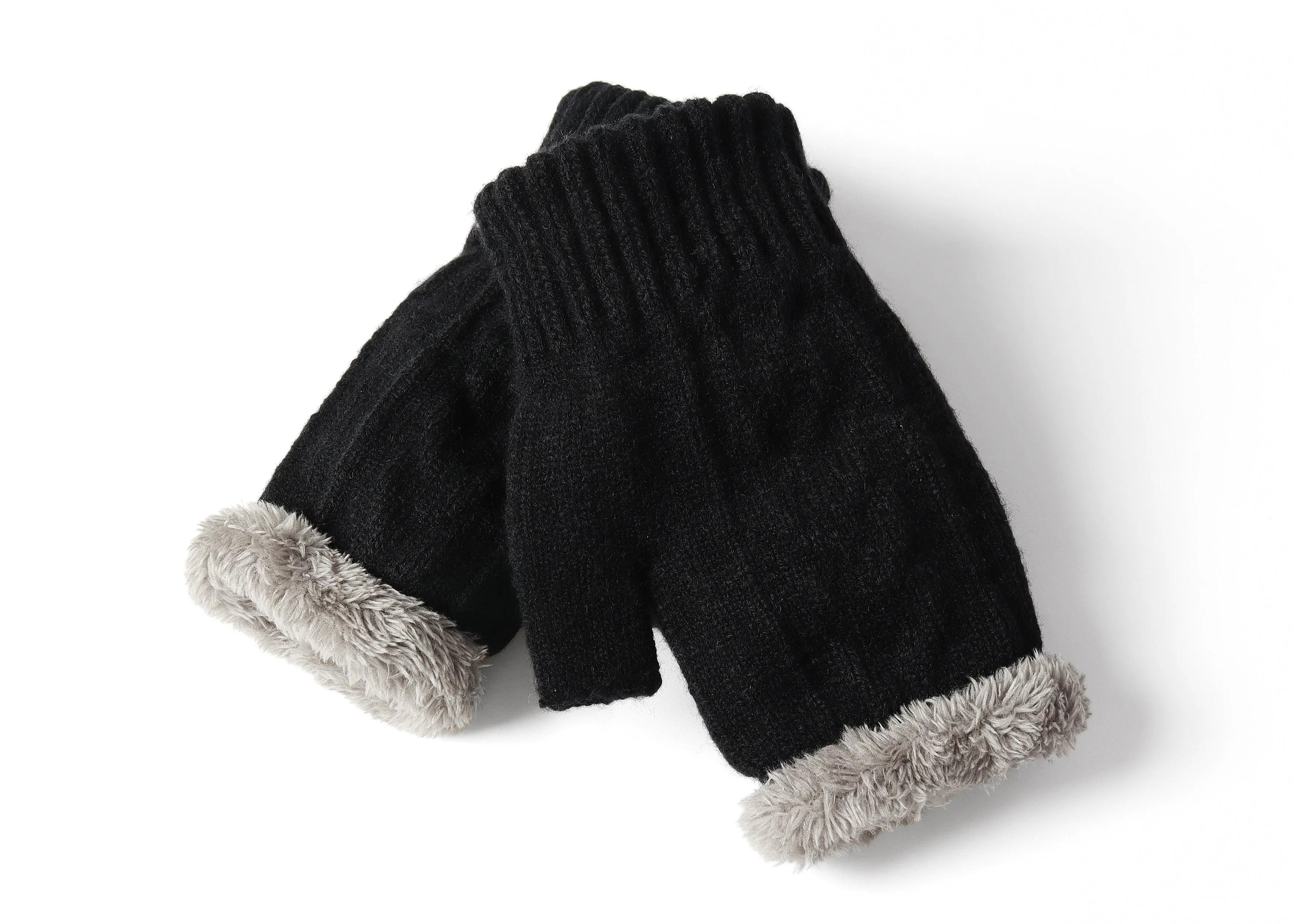 Fingerless Double-layer Ultra Plush Knit Gloves Typing Mittens