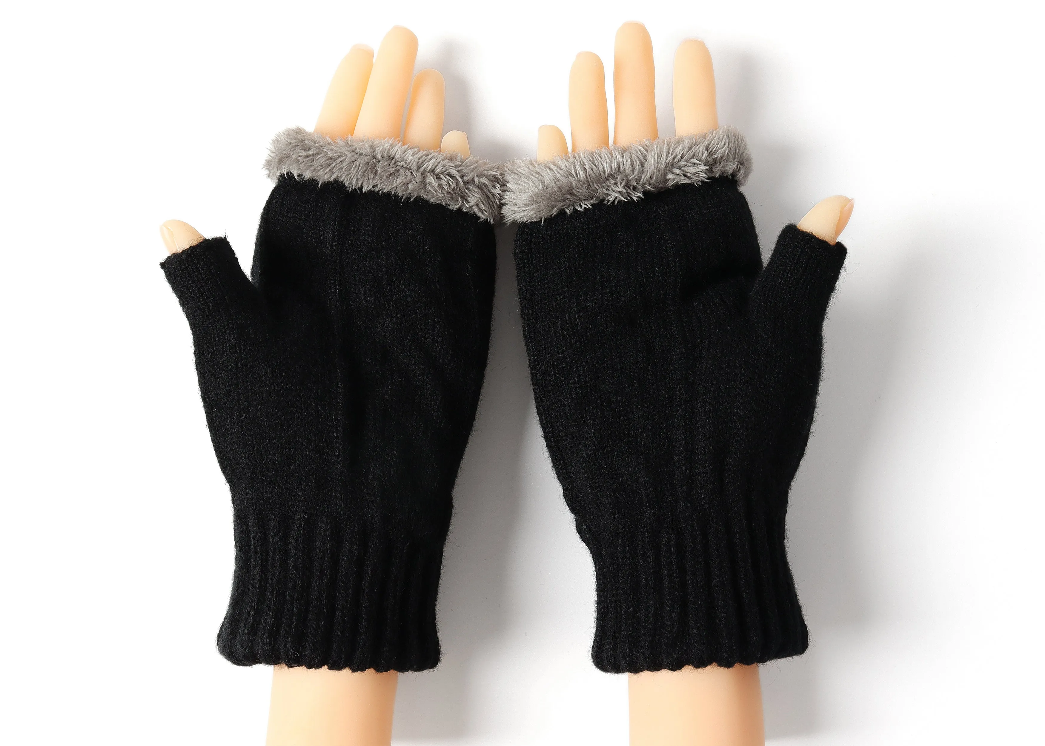 Fingerless Double-layer Ultra Plush Knit Gloves Typing Mittens