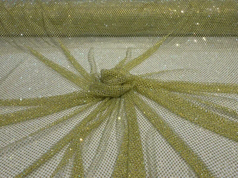 Fish Net Spandex Iridescent Rhinestone Fabric - Spandex Fish Net Rhinestones Fabric Sold by Yard