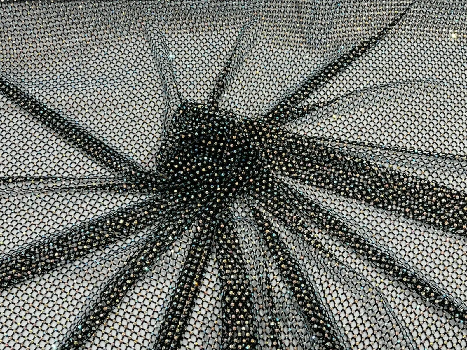 Fish Net Spandex Iridescent Rhinestone Fabric - Spandex Fish Net Rhinestones Fabric Sold by Yard