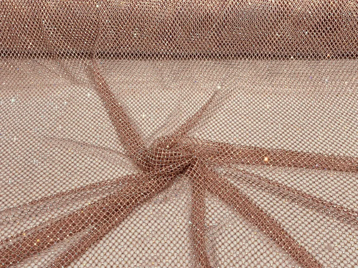 Fish Net Spandex Iridescent Rhinestone Fabric - Spandex Fish Net Rhinestones Fabric Sold by Yard