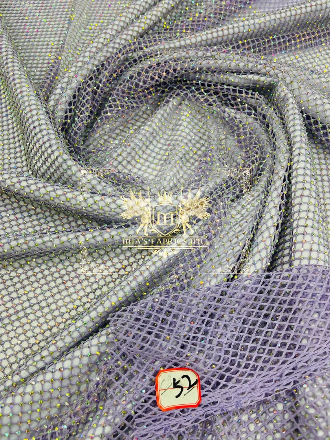 Fish Net Spandex Iridescent Rhinestone Fabric - Spandex Fish Net Rhinestones Fabric Sold by Yard